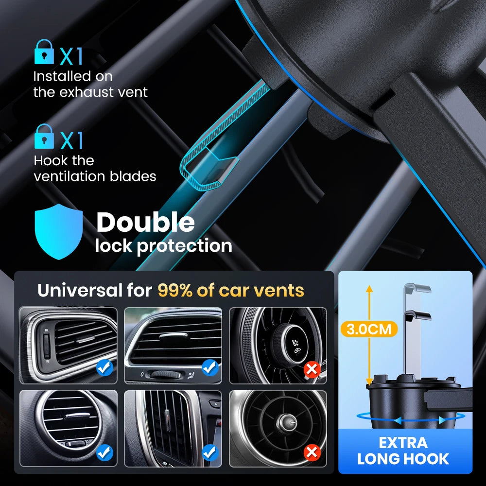 Soporte de Móvil para Coche TOPK con Mecanismo de Gravedad y Gancho de Aluminio Mejorado para Rejilla de Ventilación - Compatible con iPhone 15, 14, 13, 12, 11 Pro Max y Android