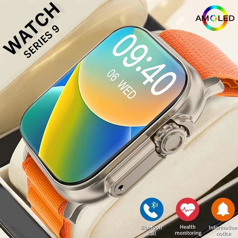 Watch 9 Ultra Smart Watch Men Women 49mm Series 9 AMOLED Screen NFC Compass Bluetooth Call 2.2 Inch Wireless Fitness Watch