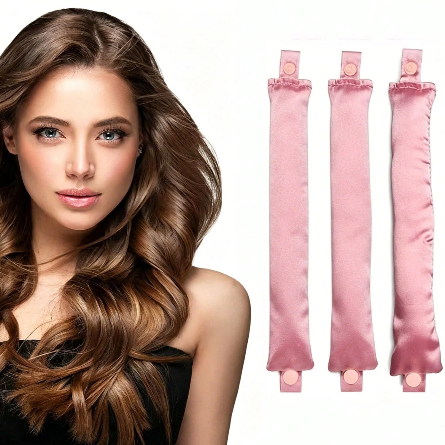 Set de Rizadores de Pelo Sin Calor | Kit para Rizos Perfectos Durante la Noche con Gorro de Satén, Coleteros y Pinzas para Cabello Largo y Mediano