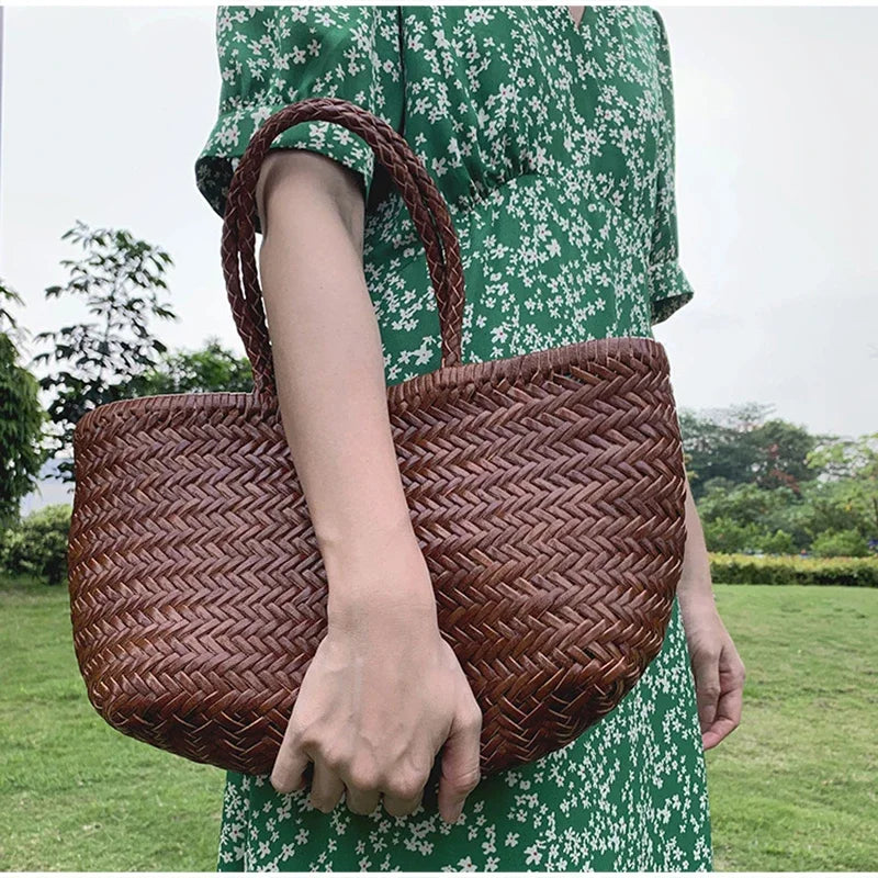 Bolso de Mano Tejido para Mujer – Estilo Retro, Elegante y Versátil