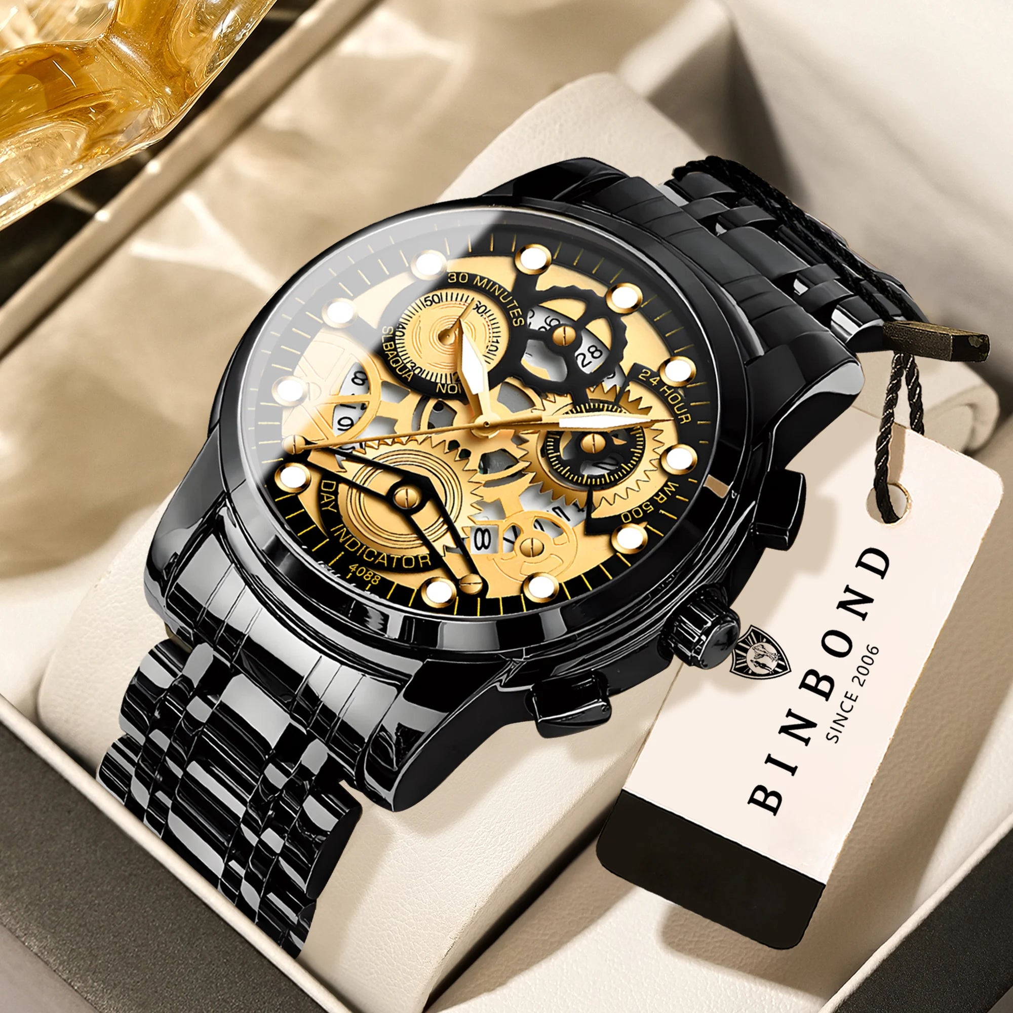 RELOJ DE CUARZO DE LUJO BINBOND PARA HOMBRE CON FECHA AUTOMÁTICA