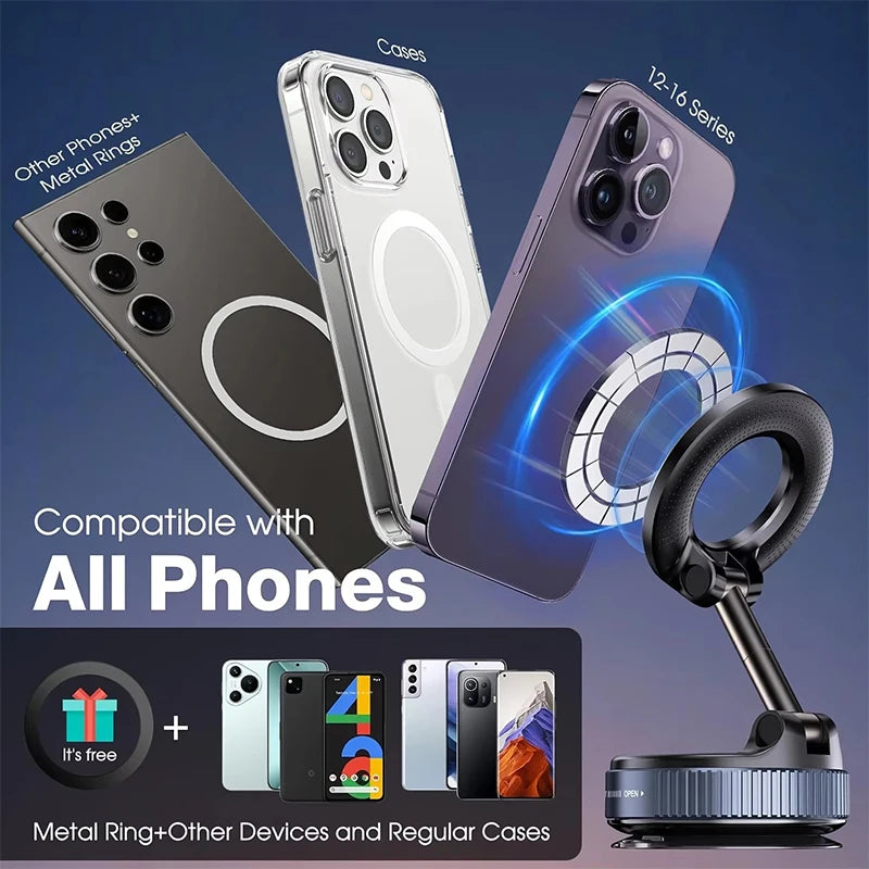 Vacuum Magnet Bracket Upgraded Version Multi-angles Adjustment Strong Magnetic Suck Design Foldable Car Navigation Phone Holder