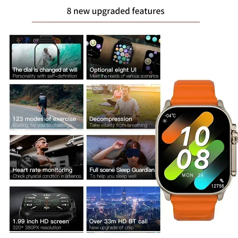 Watch 9 Ultra Smart Watch Men Women 49mm Series 9 AMOLED Screen NFC Compass Bluetooth Call 2.2 Inch Wireless Fitness Watch