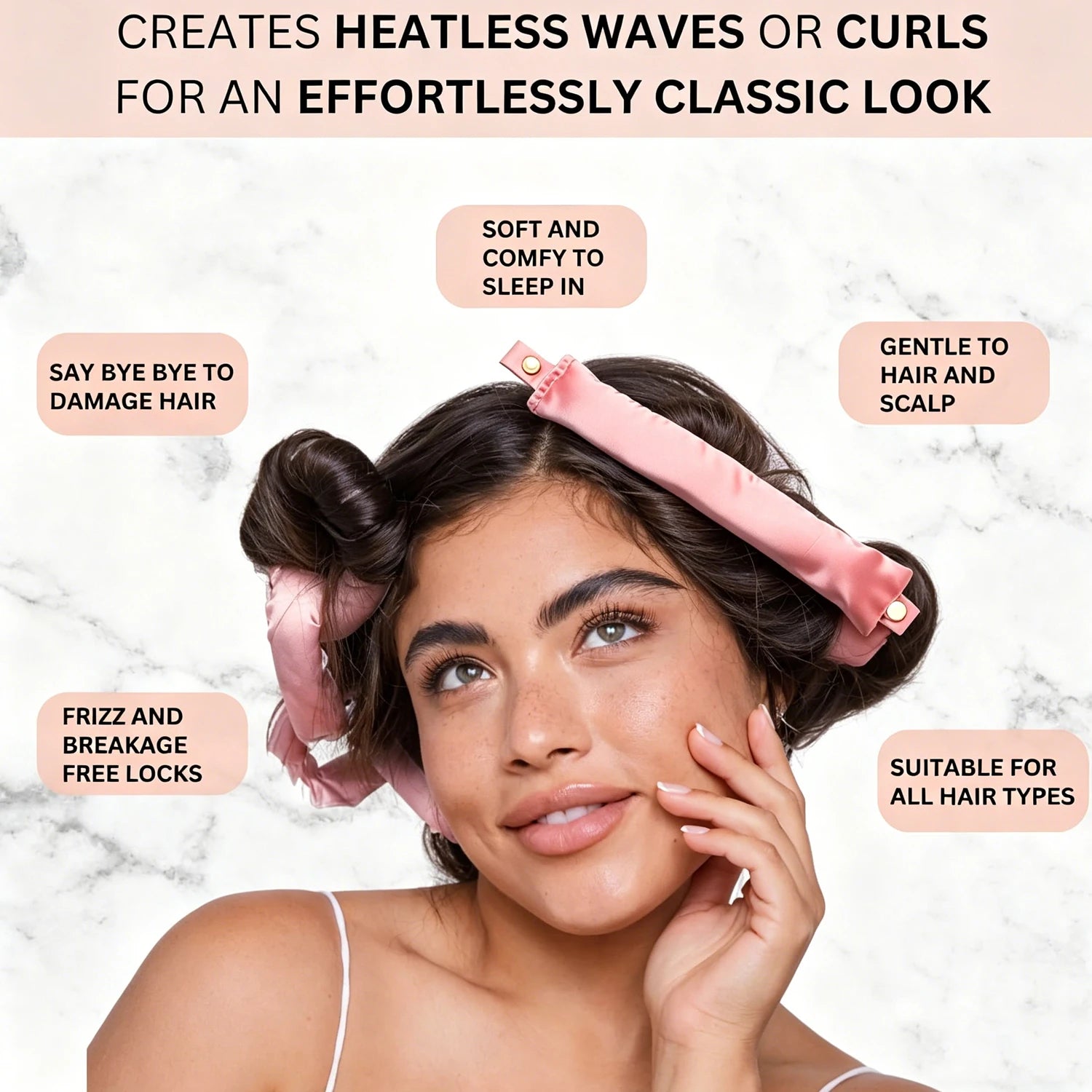 Set de Rizadores de Pelo Sin Calor | Kit para Rizos Perfectos Durante la Noche con Gorro de Satén, Coleteros y Pinzas para Cabello Largo y Mediano