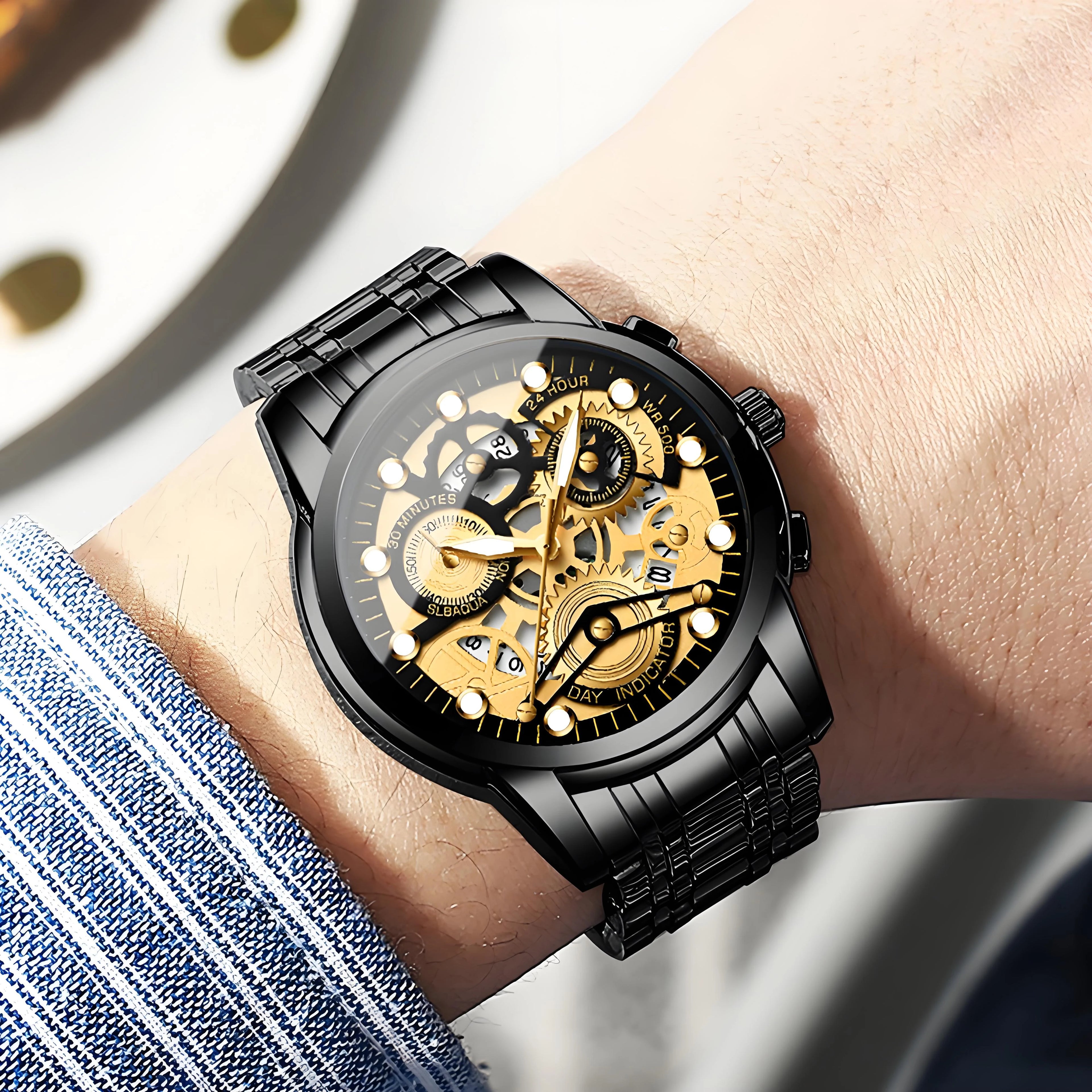RELOJ DE CUARZO DE LUJO BINBOND PARA HOMBRE CON FECHA AUTOMÁTICA