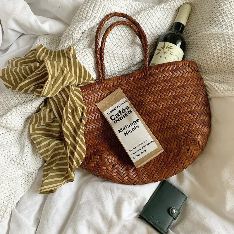 Bolso de Mano Tejido para Mujer – Estilo Retro, Elegante y Versátil