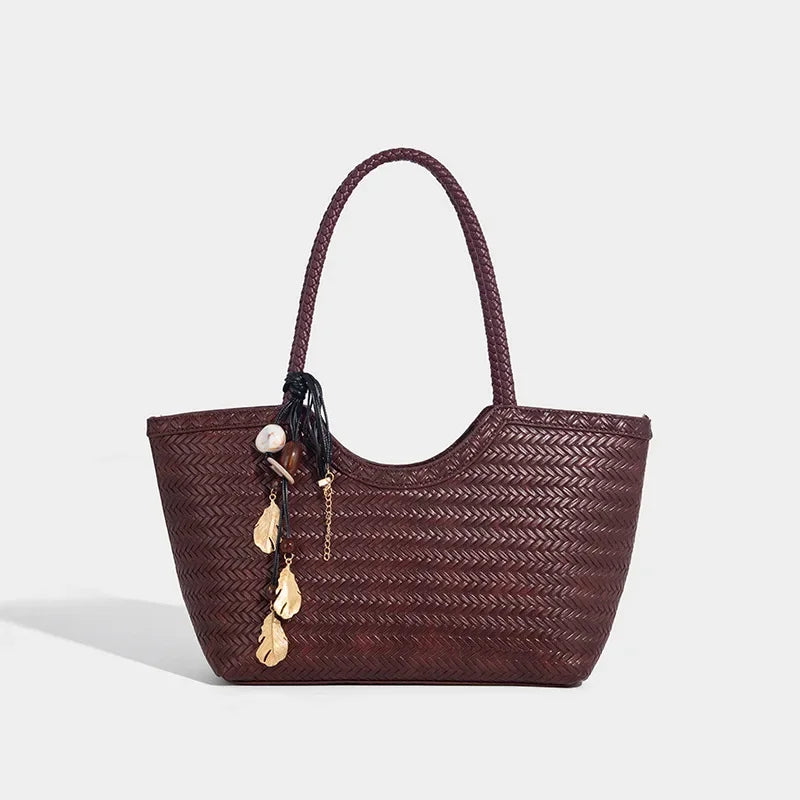 Bolso de Mano Tejido para Mujer – Estilo Retro, Elegante y Versátil